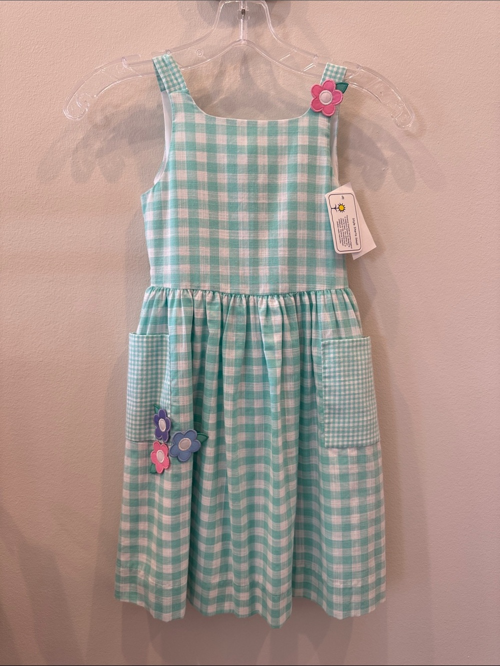 NWT Florence Eiseman Gingham Linen-Look Dress with Flowers Size 6